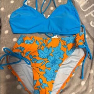 Blue and Orange Floral Bikini Set Women’s size Large